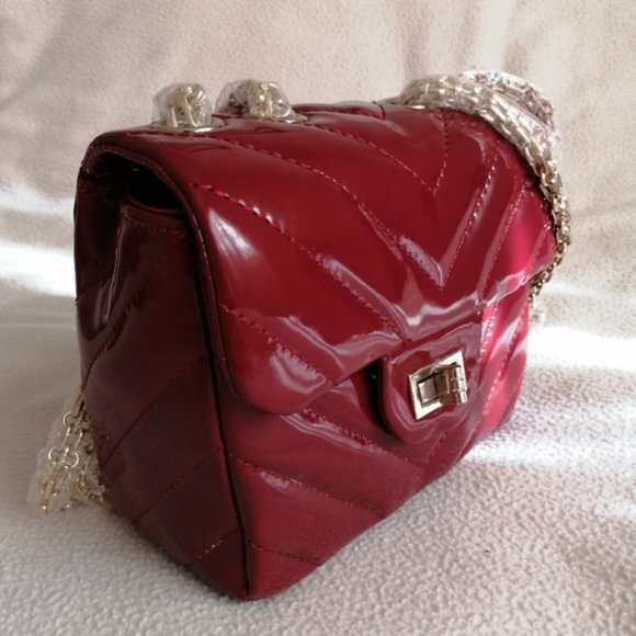 Maja Red Chevron Purse with Double Gold Chain - Picture 15 of 17